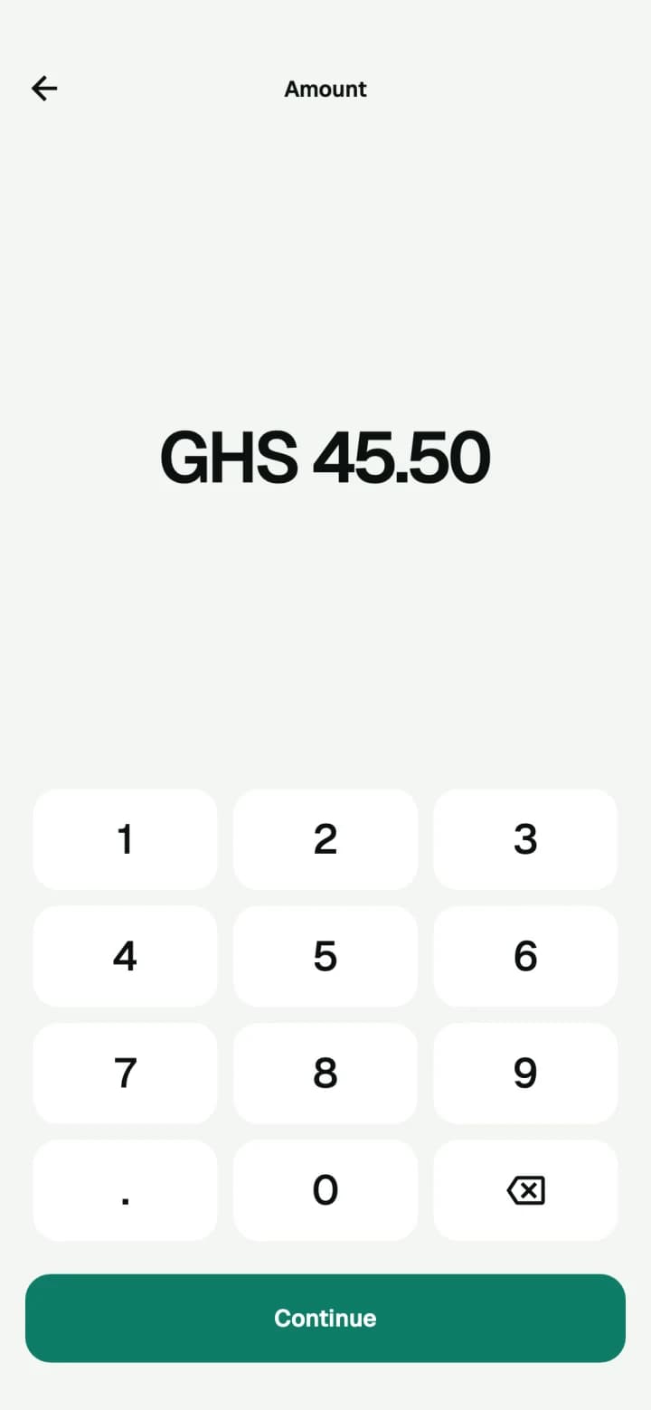 Amount keypad showing GHS 45.50