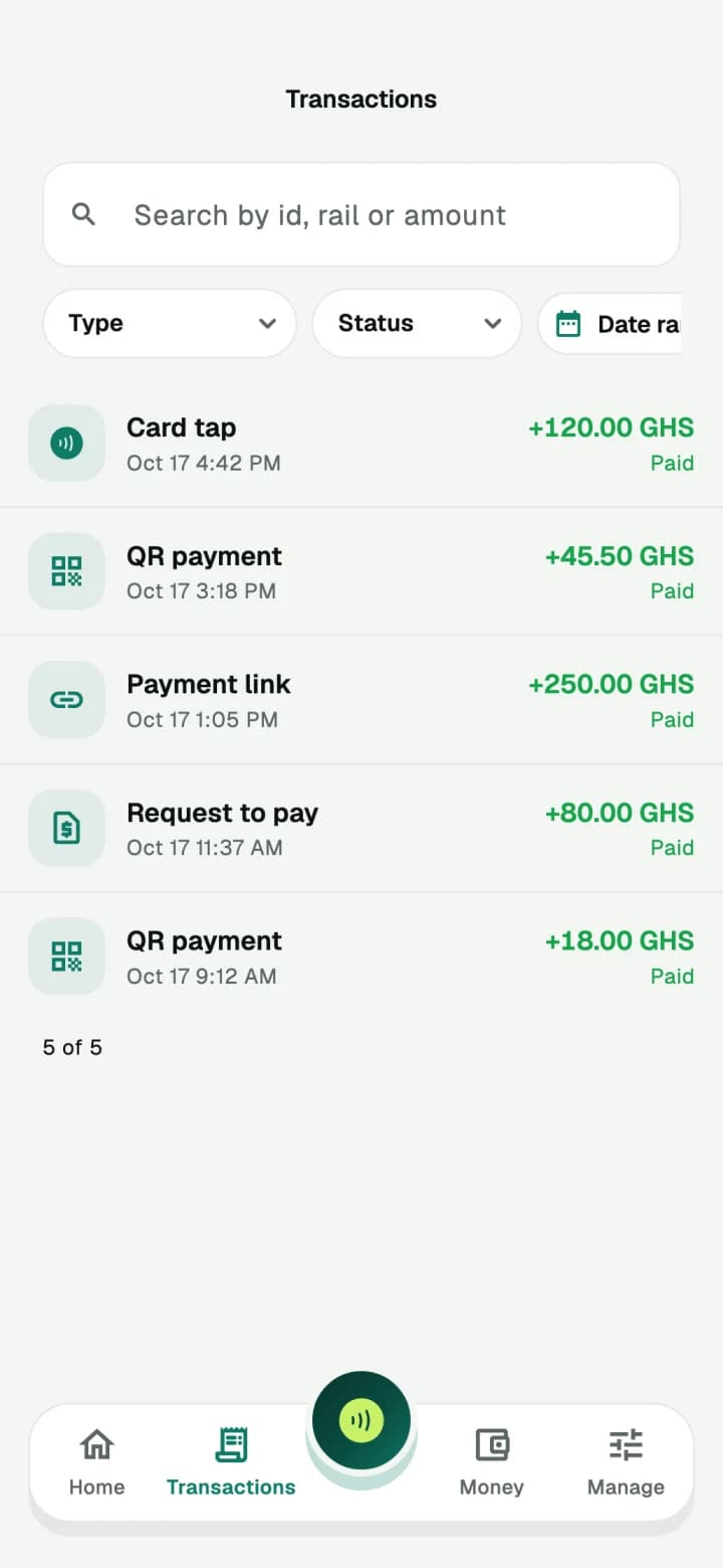 A single list of card, QR, link and request payments